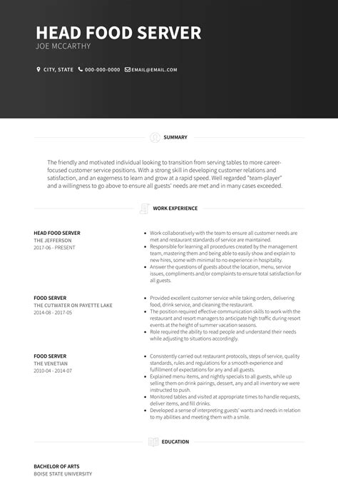 Server Resume Samples and Templates VisualCV