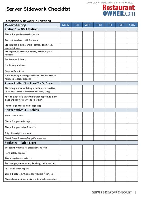 Server Sidework Checklist