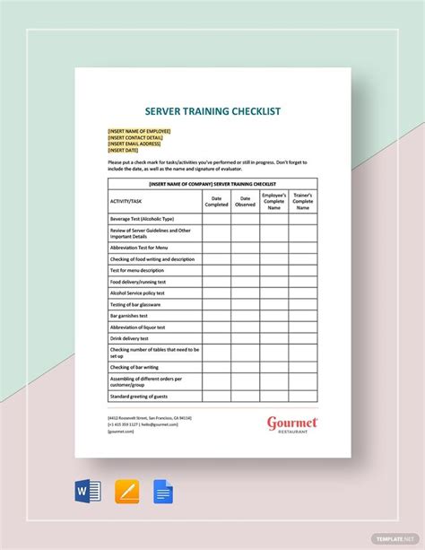 Server Training Checklist Template [Free PDF] Google Docs, Word