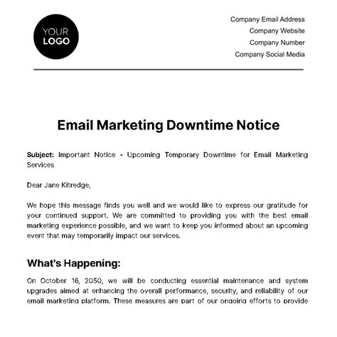 Server downtime email sample.  It often includes essential details such as ...