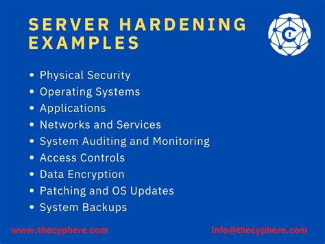 Server hardening standards.  Our activities range from producing specific information that o...
