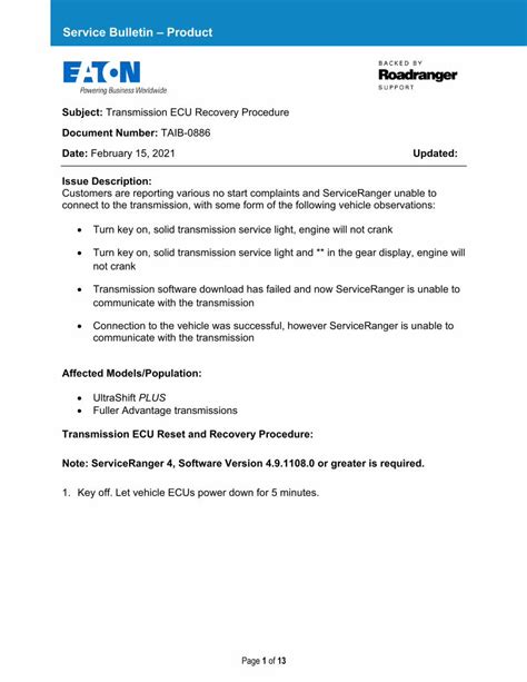 Service Bulletin – Product - Eaton Cummins