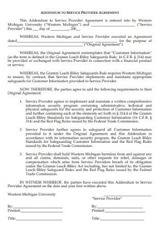Service Contract Addendum Template