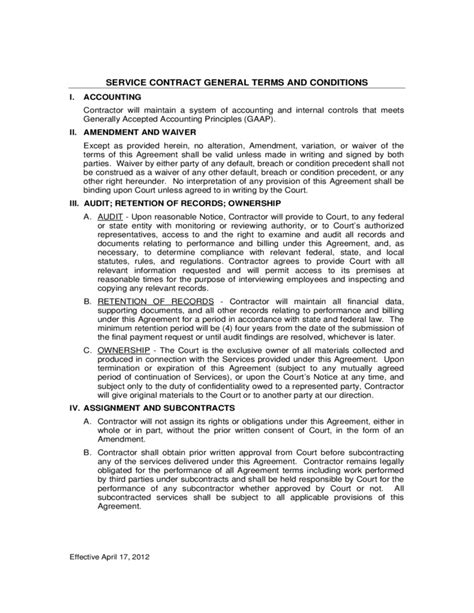 Service Contract General Terms and Conditions Free Download