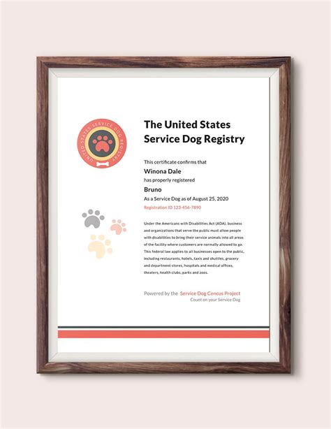 Service Dog Certificate Template Google Docs Word Template Net