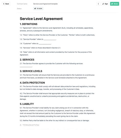 Service Level Agreement Template Free