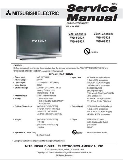 Service Manual - Mitsubishi WD-82738 - TV