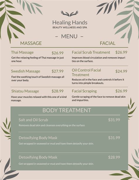 Service Menu Template