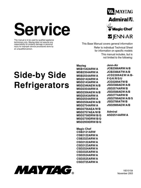 Service Refrigerator Maytag Manual