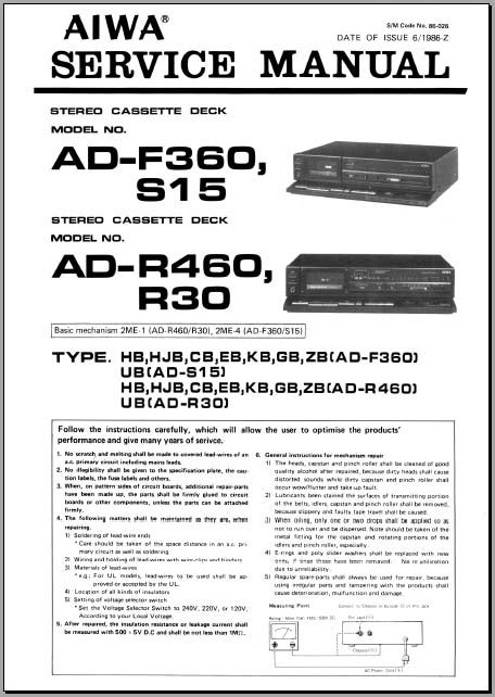 Service manual aiwa ad f360 s15 ad r460 r30 stereo cassette deck. - 1987 yamaha yz125 2 stroke motorcycle repair manual.