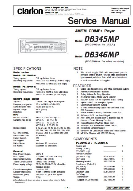 Service manual clarion db345mp db346mp car stereo player. - American playwrights since 1945 a guide to scholarship criticism and performance.