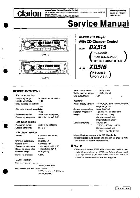 Service manual clarion dx515 xd516 car stereo player. - K jetronic service and repair manual.