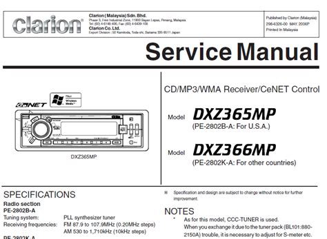 Service manual clarion dxz365mp dxz366mp car stereo player. - Zur zweihundertjahringen erinnerung an die aufhebung des edikts von nantes.