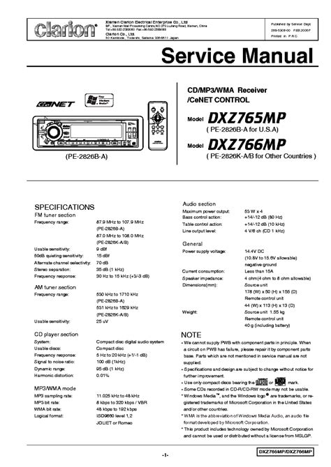 Service manual clarion dxz765mp dxz766mp car stereo player. - Ford ranger manual transmission shifting hard.