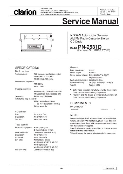 Service manual clarion pn2531d car stereo. - Seadoo xp rx rx di 2001 manuale d'officina.