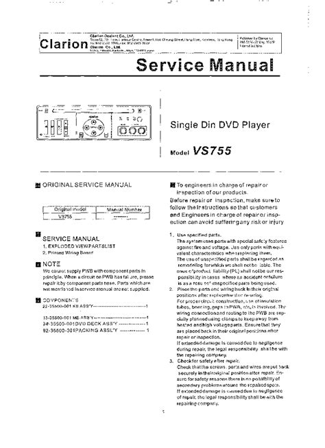 Service manual clarion vs755 dvd player. - Yxd268 ii manual del reseteador de chips.