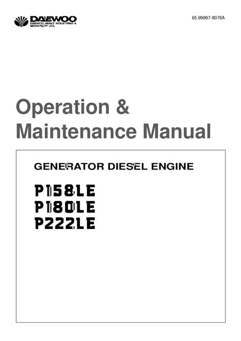 Service manual daewoo generator p158le p180le p222le. - 1994 camaro repair manual download free.