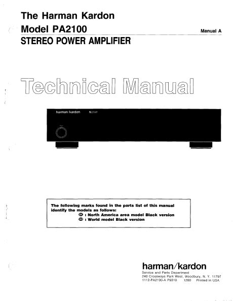 Service manual harman kardon pa2100 stereo power amplifier. - Manual de instrucciones del cuerpo humano.