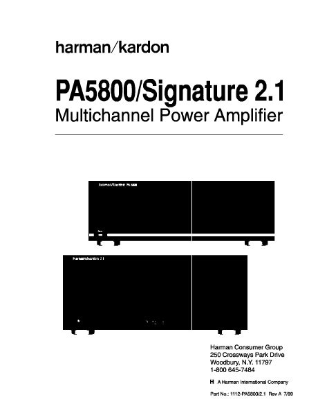 Service manual harman kardon pa5800 signature 2 1 multichannel power amplifier. - The bad mothers handbook a novel.
