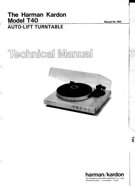 Service manual harman kardon t40 auto lift turntable. - John deere 24t baler service manual.
