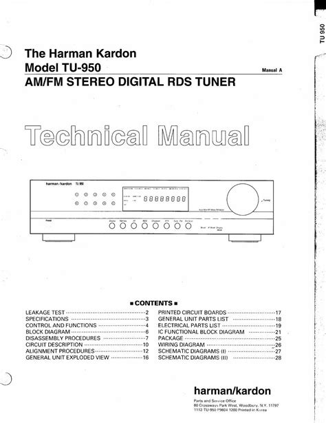 Service manual harman kardon tu 950 am fm stereo digital rds tuner. - 2004 ford mustang v6 owners manual.