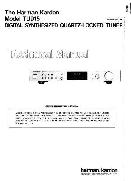 Service manual harman kardon tu915 digital synthesized quartz locked tuner. - Manuale di riparazione di thinkpad t42.