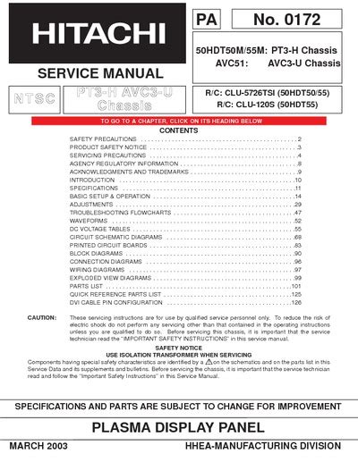 Service manual hitachi 50hdt55m plasma display panel. - Essiccatore aria sullair manuale rd 2400.