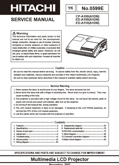 Service manual hitachi cp a100 ed a100 multimedia lcd projector. - Compatibility test suite cts user manual.