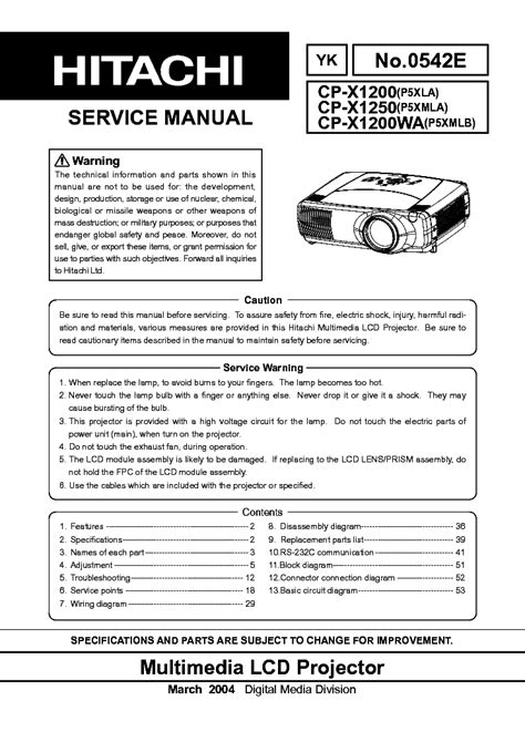 Service manual hitachi cp x1250 multimedia lcd projector. - Arema manual for railway engineering 2000 edition.