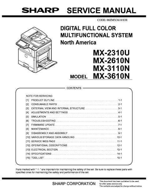 Service manual mx 2310u mx 2610n mx 3110n mx 3610n. - Mazda drifter officina manuale di riparazione dal 1999 in poi.