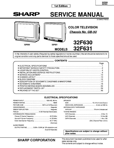 Service manual sharp 32f630 32f631 color tv. - Bester handbuch-leitfaden für drla dellorto-tuning download.