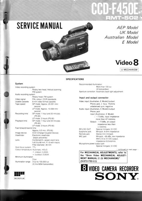 Service manual sony ccd f450e video camera. - Ran quest guide confiscation of smuggled goods.