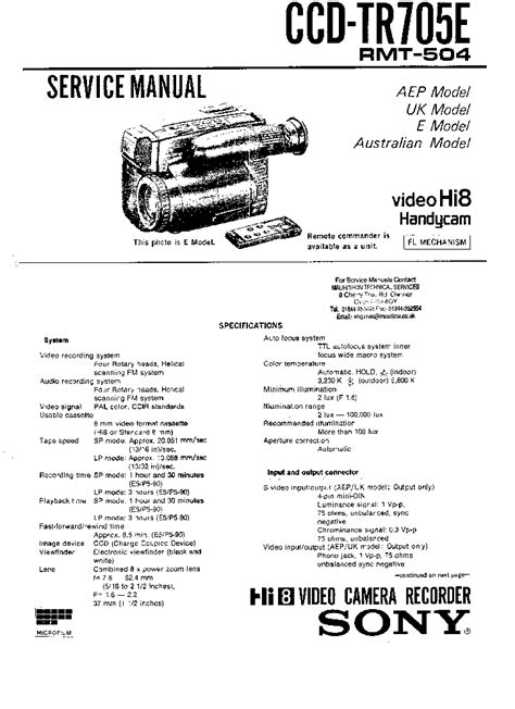 Service manual sony ccd tr705e video camera recorder. - Fender owners manual for guitars and basses.