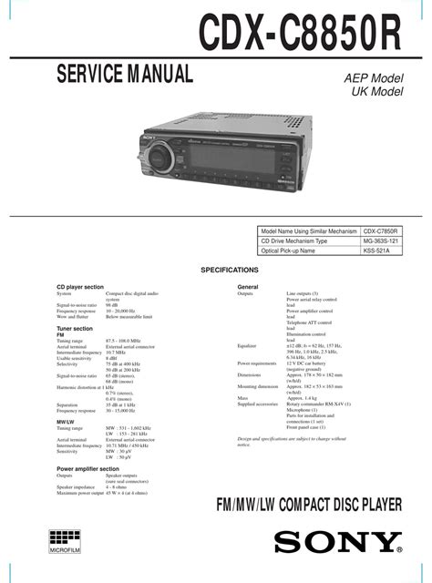 Service manual sony cdx c8850r cd player. - De la victoria y la postguerra (discursos).