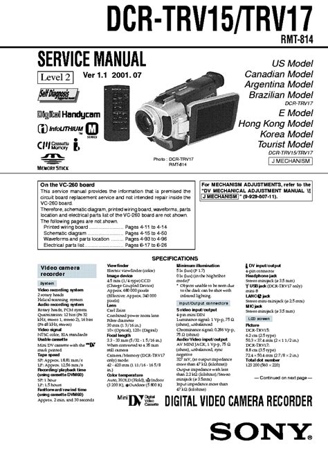 Service manual sony dcr trv15 dcr trv17 digital video camera recorder. - Briggs and stratton model 9b902 manual.