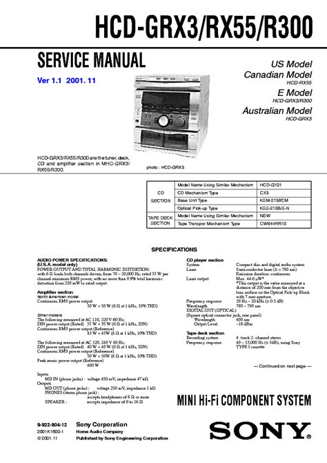 Service manual sony hcd grx3 hcd rx55 mini hi fi component system. - Manual de tecnicas de modificacion y terapia de conducta coleccion.