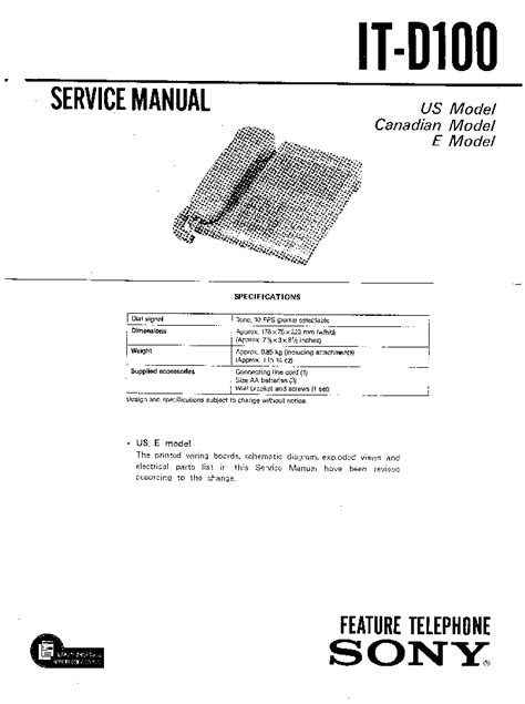 Service manual sony it d100 feature telephone. - Ursprung, aufgabe und wesen der christlichen synoden..