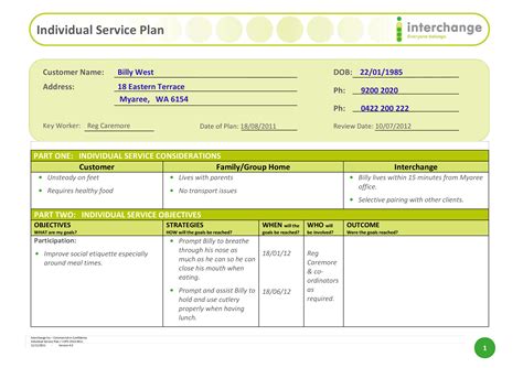 Service planning guidance and template