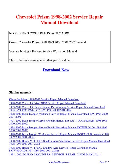 Service repair manuals chevy prizm 2002. - Kobelco sk210 markiv sk210lc markiv teilehandbuch für hydraulikbagger sofortiger download.