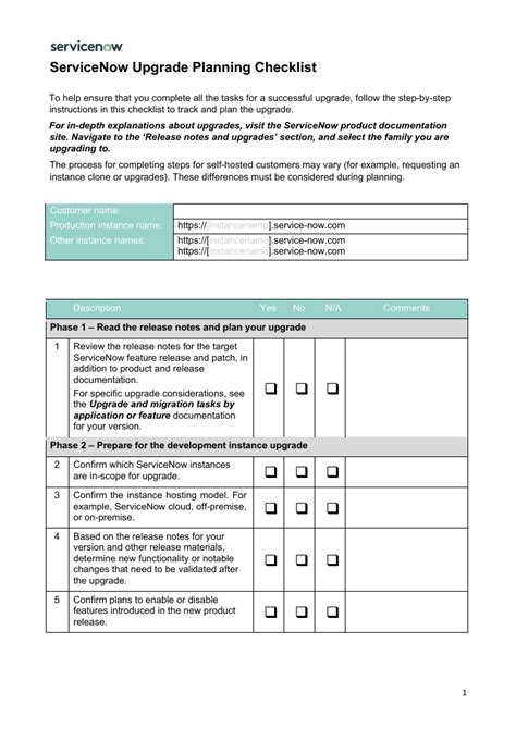 ServiceNow Upgrade Planning Checklist