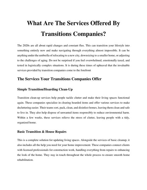 Services offered by transitions accra. .  ...