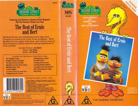 Sesame street the best of ernie and bert vhs. Sesame Street: A Celebration of Me, Grover (2004 DVD) Sesame Street: A Magical Halloween Adventure (2004 DVD) Sesame Street: A New Baby In My House (1994-1996 VHS) Sesame Street: Bert & Ernie's Word Play (2002 VHS) Sesame Street: Big Bird Gets Lost (1998 VHS) Sesame Street: Big Bird Sings (2005 DVD) Sesame Street: Big Bird Sings! (1995 VHS) 
