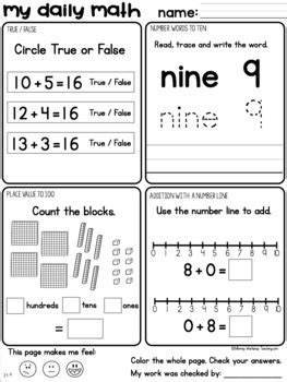 Set 7 March Daily Math Practice And Review Worksheets For First Grade