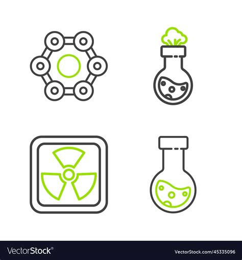 Set Line Test Tube And Flask Atom Radioactive And Safety