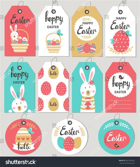 Set With Happy Easter Gift Tags And Cards Vector Image