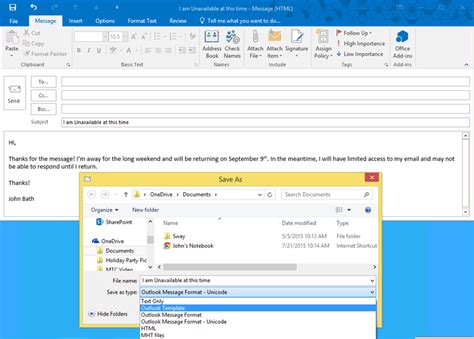 Set autoresponder in outlook