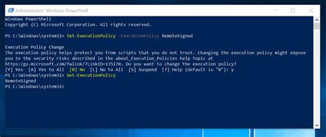 Set execution policy powershell.  Note The process level changes only affect the ...