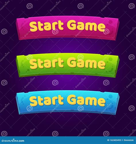 Set of 3 Start Game Buttons for Arcade Video Games. Stock Vector
