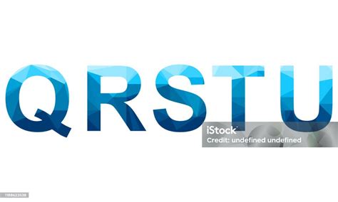 Set of Blue Vector Polygon Letters from Q To U Fonts. Stock Vector