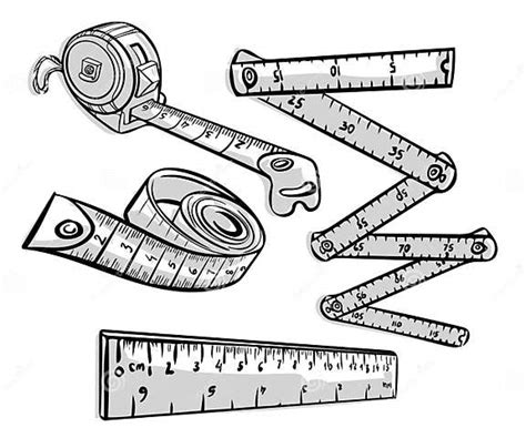 Set of Measuring Tools. Hand Drawn Roulette, Measure Tape and Ruler in